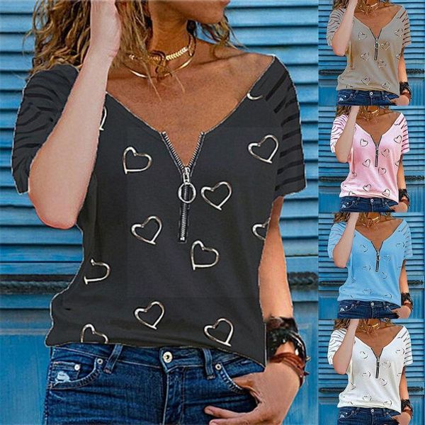 women's t-shirt heart print casual t shirt v neck zipper loose fashion size sleeve short clothing plus summer n2f7, White
women's t-shirt heart print casual t shirt v neck zipper loose fashion size sleeve short clothing plus summer n2f7, White