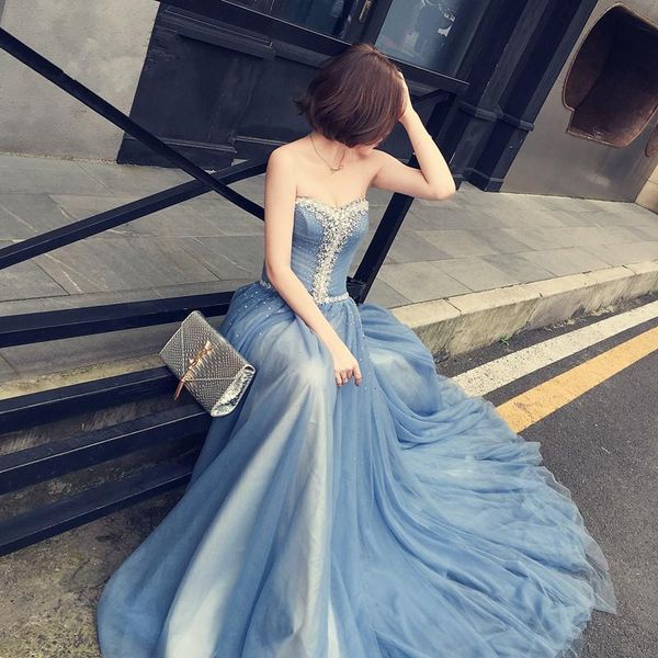 party dresses fashion sweetheart court train long blue dress beading crystal a-line woman elegant evening tulle caftan, White;black
party dresses fashion sweetheart court train long blue dress beading crystal a-line woman elegant evening tulle caftan, White;black