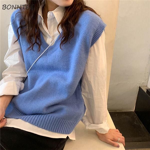 women's vests sweater vest women v-neck solid simple loose all-match casual korean style female chic knitted autumn sleeveless 8 colors, Black;white
women's vests sweater vest women v-neck solid simple loose all-match casual korean style female chic knitted autumn sleeveless 8 colors, Black;white