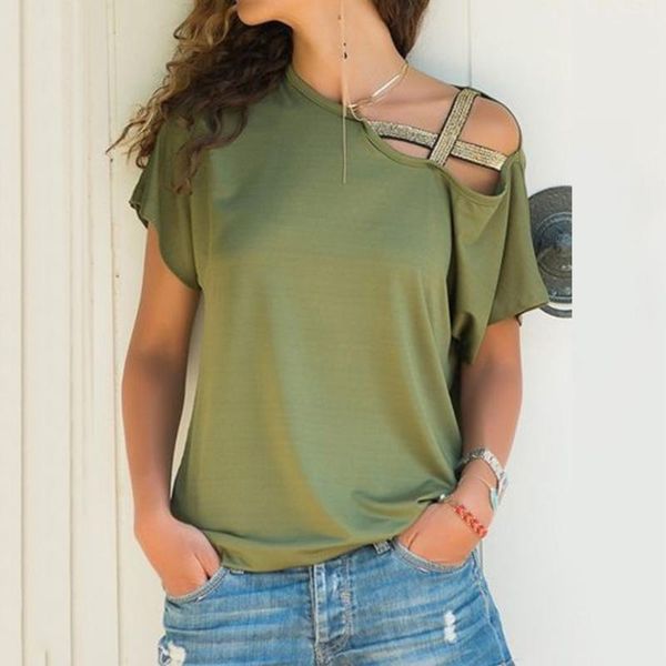 women's t-shirt irregular short sleeve one shoulder shirt female loose plus size casual solid summer women tee, White
women's t-shirt irregular short sleeve one shoulder shirt female loose plus size casual solid summer women tee, White