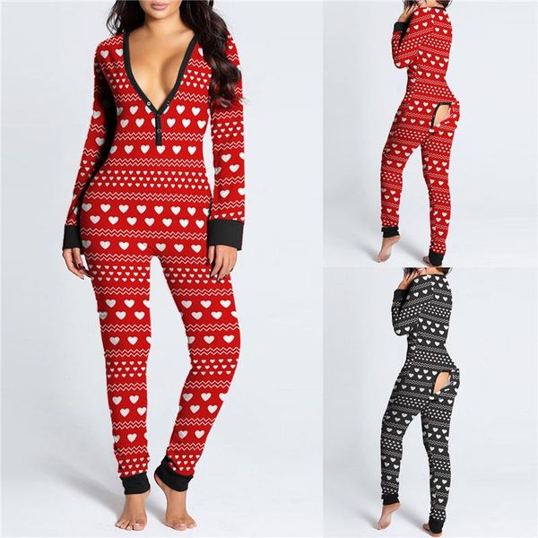 women\u2021s casual long sleeve jumpsuit personality heart stripe printing snap collar tight one-piece pajamas, Black;white
women\u2021s casual long sleeve jumpsuit personality heart stripe printing snap collar tight one-piece pajamas, Black;white