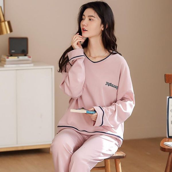 women pajamas round neck pure cotton home suit long sleeve plus trousers 2-piece set pajamas comfortable nightwear, Black;red
women pajamas round neck pure cotton home suit long sleeve plus trousers 2-piece set pajamas comfortable nightwear, Black;red