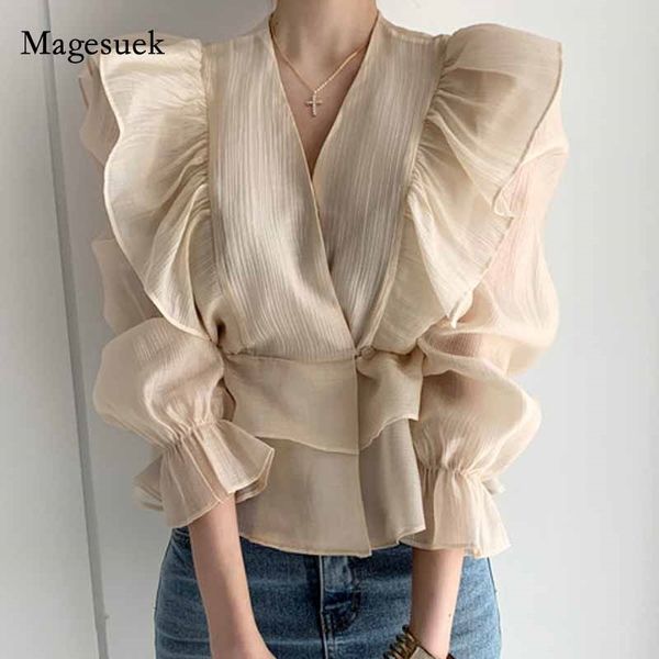 ruffled deep v-neck silk shirt fashion female vintage slimming chiffon blouse solid sweet flare sleeve woman's shirt 10334 210315, White
ruffled deep v-neck silk shirt fashion female vintage slimming chiffon blouse solid sweet flare sleeve woman's shirt 10334 210315, White