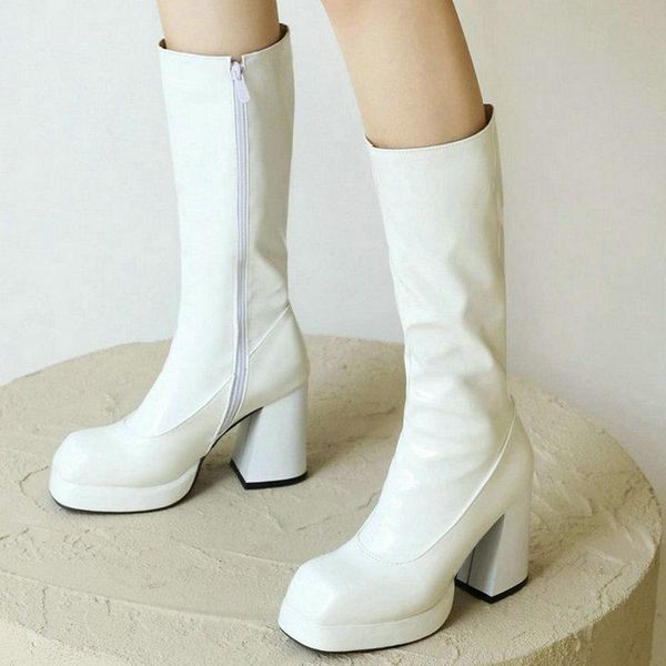 boots patent pu leather women knee high platform thick heel ladies calf side zipper square toe women's, Black
boots patent pu leather women knee high platform thick heel ladies calf side zipper square toe women's, Black