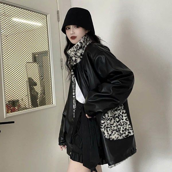 women's down & parkas leopard print double-sided padded jacket women winter harajuku style thick leather coat female streetwear stand c, Black
women's down & parkas leopard print double-sided padded jacket women winter harajuku style thick leather coat female streetwear stand c, Black