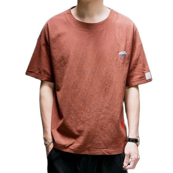 men's t-shirts summer linen short sleeve t shirt men loose students play casual round neck, White;black
men's t-shirts summer linen short sleeve t shirt men loose students play casual round neck, White;black