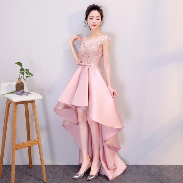party dresses 2021 spring pink evening dress short front long back banquet illusion o-neck appliques flower haute couture, White;black
party dresses 2021 spring pink evening dress short front long back banquet illusion o-neck appliques flower haute couture, White;black