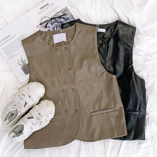 women's vests korean style vintage pu vest women casyal streetwear o neck harajuku cardigan chic female sleeveless coats khaki black, Black;white
women's vests korean style vintage pu vest women casyal streetwear o neck harajuku cardigan chic female sleeveless coats khaki black, Black;white