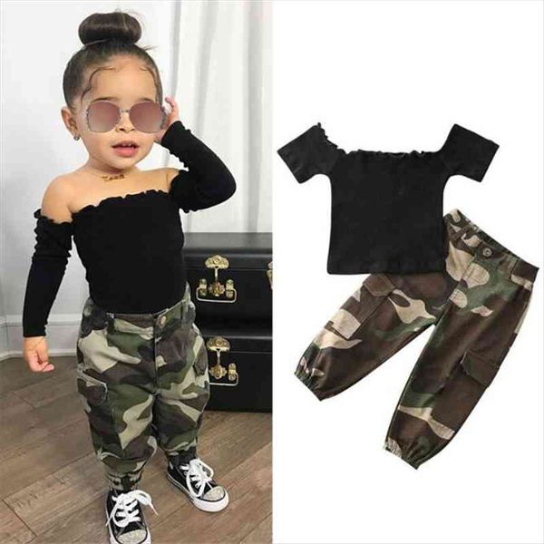 1 6y fashion infant baby girls clothes sets off shoulder t shirts camouflage pants 2pcs childrens, White
1 6y fashion infant baby girls clothes sets off shoulder t shirts camouflage pants 2pcs childrens, White