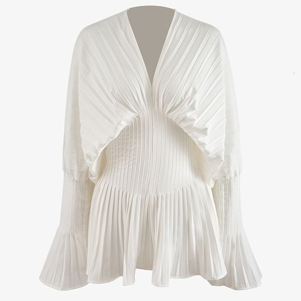 women's blouses & shirts women pleated blouse long flare sleeve loose high waist tunic casual shirt r6pb, White
women's blouses & shirts women pleated blouse long flare sleeve loose high waist tunic casual shirt r6pb, White