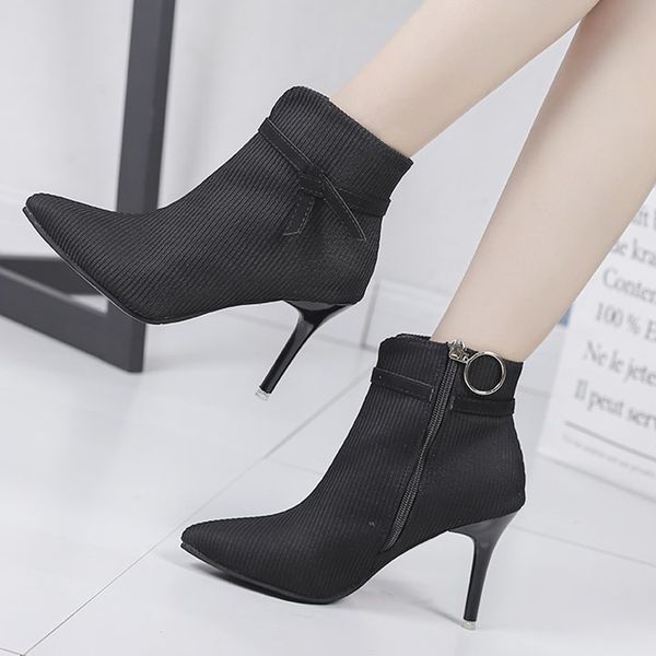 women boots elegant fine temperament stiletto pointed toe ankle boots strap decoration matching convenient zipper female boots, Black
women boots elegant fine temperament stiletto pointed toe ankle boots strap decoration matching convenient zipper female boots, Black