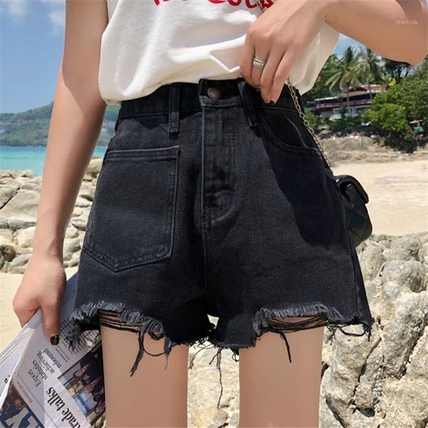high waist denim shorts for women korean summer black ripped with tassel pockets mini short jeans women's, White;black
high waist denim shorts for women korean summer black ripped with tassel pockets mini short jeans women's, White;black