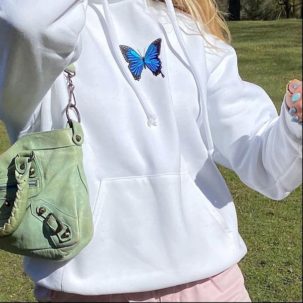 suchcute womens sweatshirt butterfly oversized sisters hoodie y2k aesthetic kpop o neck lose weight hooded sweatshirts friends, Black
