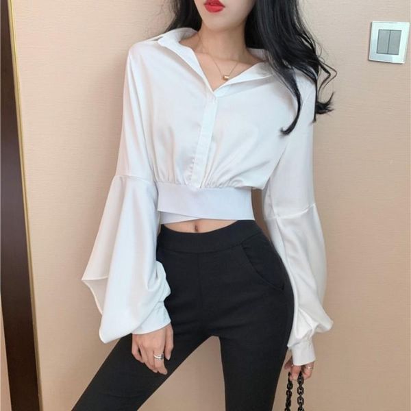 women's blouses & shirts blouse women shirt flare sleeve short waist ladies bl075, White
women's blouses & shirts blouse women shirt flare sleeve short waist ladies bl075, White