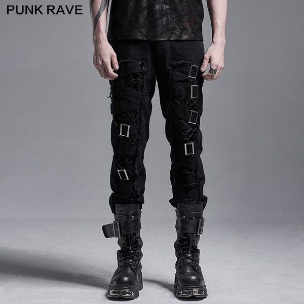 men's pants punk rave slim fit decadent trousers handsome tattered cotton gothic daily twill woven casual pencil streetwear, Black
men's pants punk rave slim fit decadent trousers handsome tattered cotton gothic daily twill woven casual pencil streetwear, Black