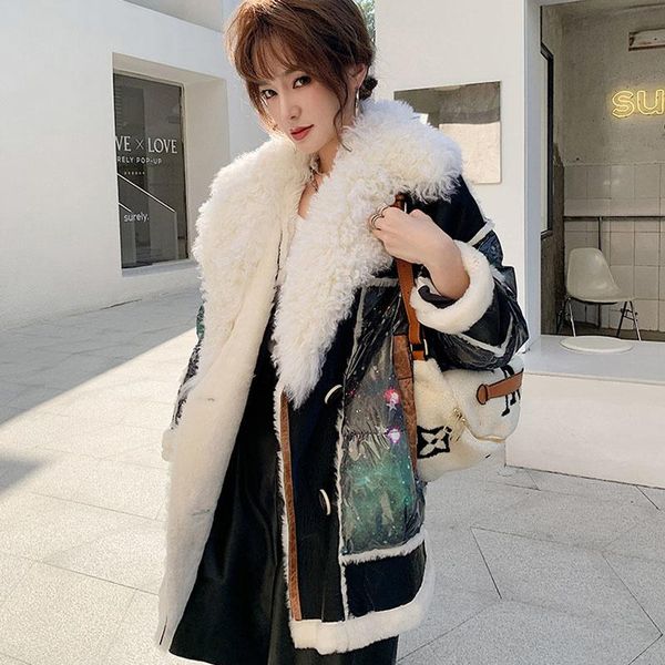 women's fur & faux winter coat women patchwork style 2021 fashion natural real sheep down jacket starlight pattern thick warm, Black
women's fur & faux winter coat women patchwork style 2021 fashion natural real sheep down jacket starlight pattern thick warm, Black
