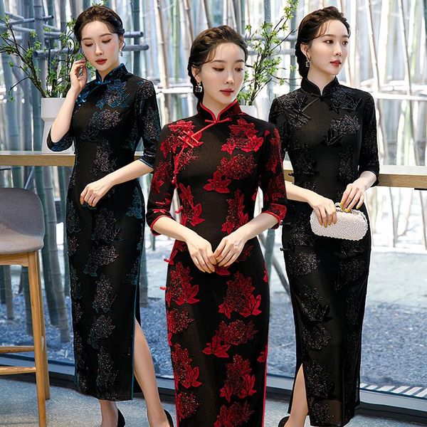 ethnic clothing traditional women seven points sleeve flocking qipao vintage oriental female cheongsam chinese formal dress oversize 4xl, Red
ethnic clothing traditional women seven points sleeve flocking qipao vintage oriental female cheongsam chinese formal dress oversize 4xl, Red