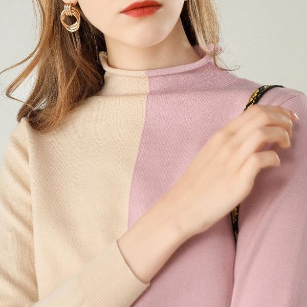 women's sweaters fashion color matching half high neck sweater women autumn and winter bottoming, White;black
women's sweaters fashion color matching half high neck sweater women autumn and winter bottoming, White;black