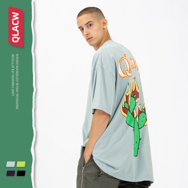 t shirt qlacw large men's wear fashion brand flame cactus printed short sleeve in spring and summer of 2021, White;black
t shirt qlacw large men's wear fashion brand flame cactus printed short sleeve in spring and summer of 2021, White;black