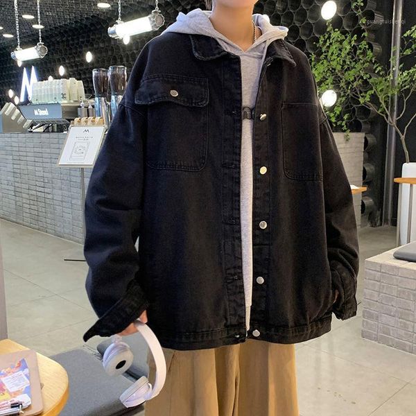 men's jackets hybskr loose fashion overalls solid color denim jacket harajuku streetwear casual vintage male autumn jean coat 2021, Black;brown 
men's jackets hybskr loose fashion overalls solid color denim jacket harajuku streetwear casual vintage male autumn jean coat 2021, Black;brown