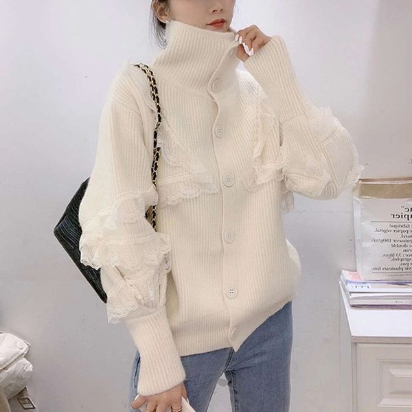 fashion collar breasted 2020 single new high women's wear knitted cardigan with and lace stitching sweater for women luxury, White;black
fashion collar breasted 2020 single new high women's wear knitted cardigan with and lace stitching sweater for women luxury, White;black