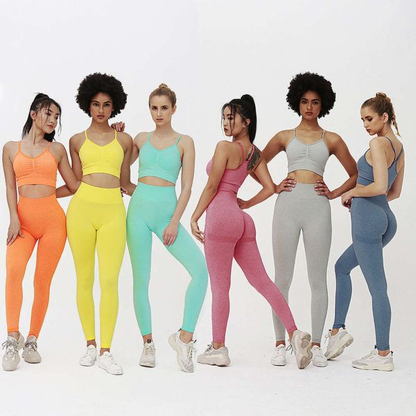 2021selling women's peach hip seamless knitting yoga pants bra fitness suit two piece set, Gray
2021selling women's peach hip seamless knitting yoga pants bra fitness suit two piece set, Gray