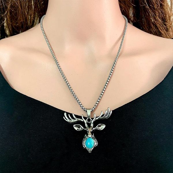 chains turquoise elk christmas necklace personalized high-end european-american style creative accessories for women, Silver
chains turquoise elk christmas necklace personalized high-end european-american style creative accessories for women, Silver
