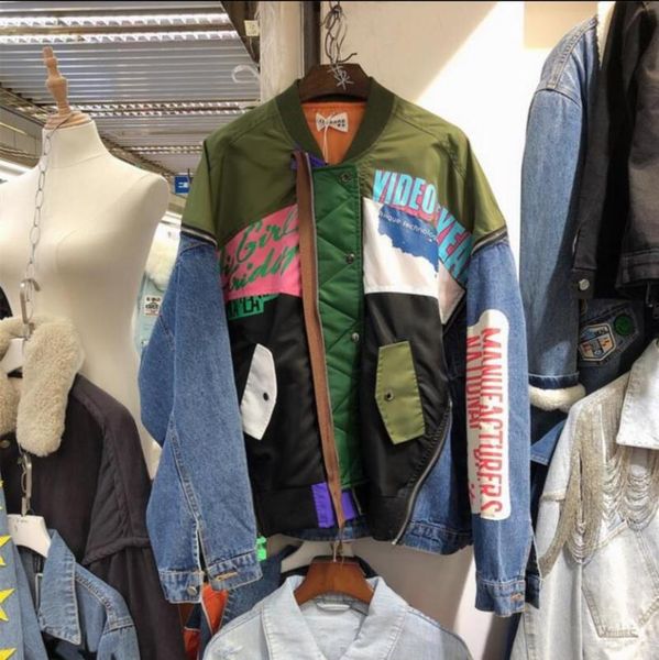 women's jackets 2021 spring korean style letter printing loose lapel baseball uniform bf stitching denim sleeve coat for women, Black;brown
women's jackets 2021 spring korean style letter printing loose lapel baseball uniform bf stitching denim sleeve coat for women, Black;brown