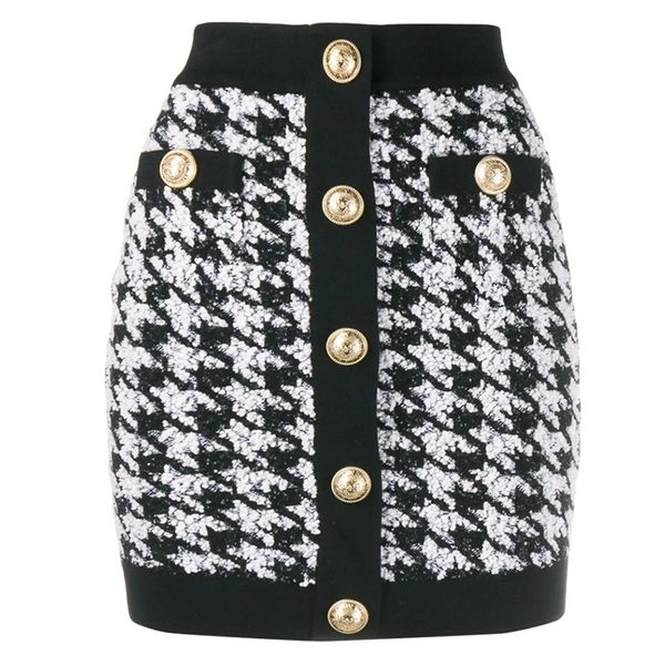 2021 designer skirt women's lion buttons shimmer tweed houndstooth mini skirt 210303, Black
2021 designer skirt women's lion buttons shimmer tweed houndstooth mini skirt 210303, Black