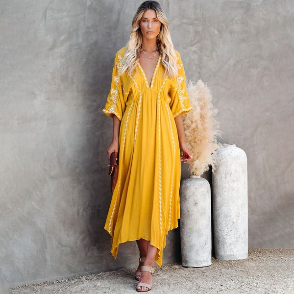 2021 new embroidered maple sun midi dress women v-neck half kimono sleeve autumn dresses boho beach female vestidos mxai, Black;gray
2021 new embroidered maple sun midi dress women v-neck half kimono sleeve autumn dresses boho beach female vestidos mxai, Black;gray