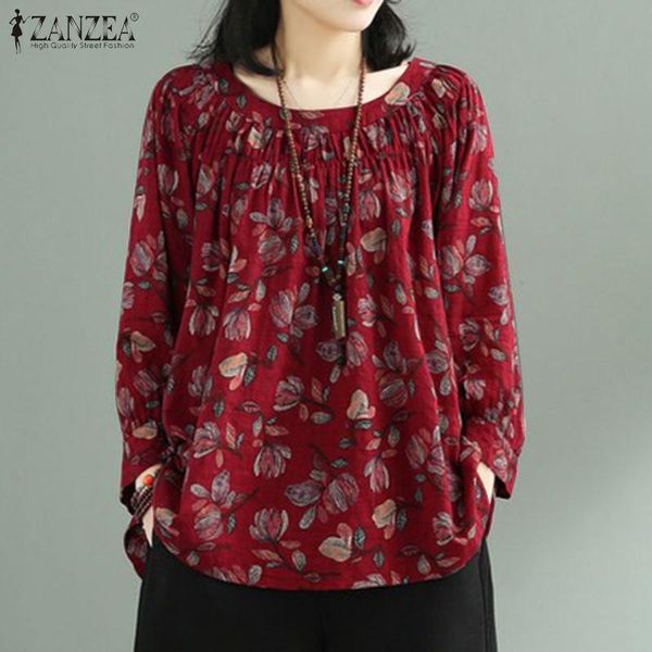 women's blouses & shirts elegant floral 2022 printed long sleeve blusas female o neck tunic casual pleated chemise, White
women's blouses & shirts elegant floral 2022 printed long sleeve blusas female o neck tunic casual pleated chemise, White