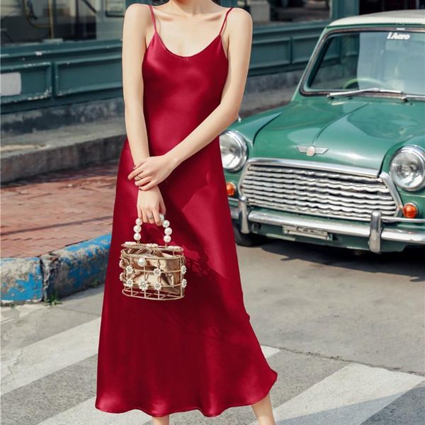 brand women satin dress elegant spaghetti strap acetate long solid color silky vestido de mujer casual dresses, Black;gray
brand women satin dress elegant spaghetti strap acetate long solid color silky vestido de mujer casual dresses, Black;gray