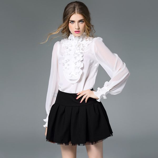 retro shirt women european goods small shirt original design shirt lantern sleeves ruffled silk top, White
retro shirt women european goods small shirt original design shirt lantern sleeves ruffled silk top, White
