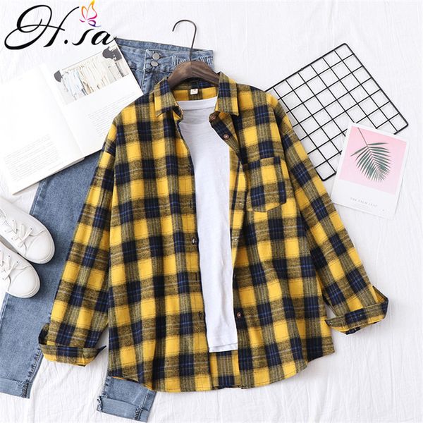 h.sa women casual plaid shirts loose style ladies yellow blouses tunic spring oversized blouses and shirt 210225, White
h.sa women casual plaid shirts loose style ladies yellow blouses tunic spring oversized blouses and shirt 210225, White