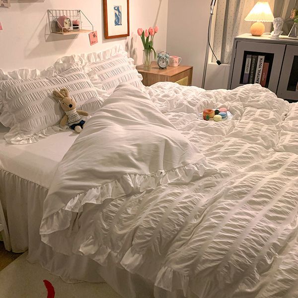 korean princs style lotus leaf pure white seersucker bed skirt four piece set washed cotton lace quilt cover
korean princs style lotus leaf pure white seersucker bed skirt four piece set washed cotton lace quilt cover