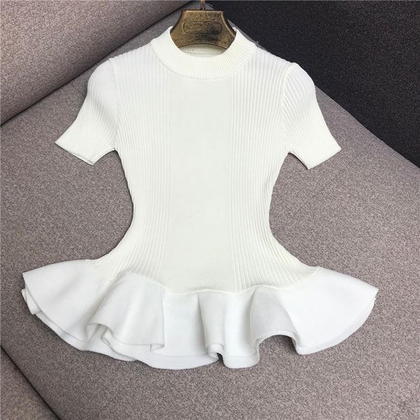 2021 new women's elegant o-neck white ruffles knitted sweater spring short sleeve pullover women j643, White;black
2021 new women's elegant o-neck white ruffles knitted sweater spring short sleeve pullover women j643, White;black