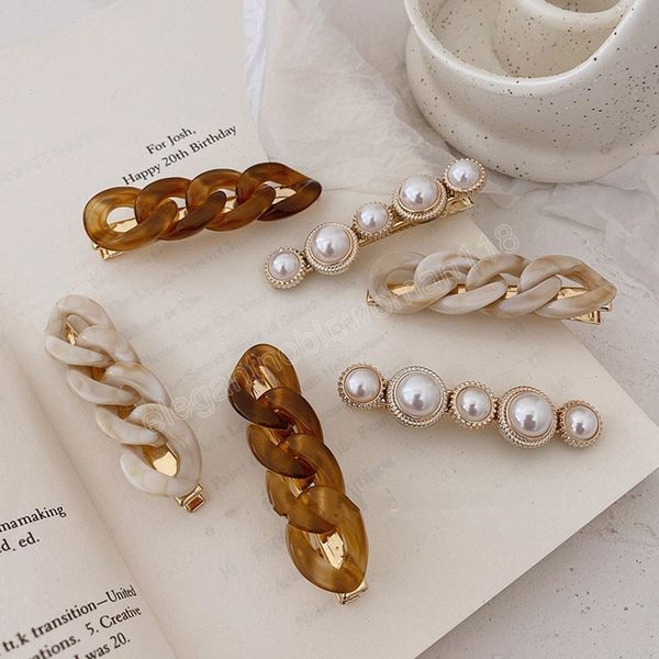 2pcs/set chain pearl hairpins geometric acrylic barrettes vintage handmade hair clips women girl hair accessories, Golden;silver
2pcs/set chain pearl hairpins geometric acrylic barrettes vintage handmade hair clips women girl hair accessories, Golden;silver
