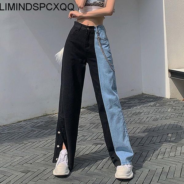 women's jeans color contrast retro wide-leg pants mop autumn fashion denim korean loose street thin high-waist trousers split, Blue
women's jeans color contrast retro wide-leg pants mop autumn fashion denim korean loose street thin high-waist trousers split, Blue
