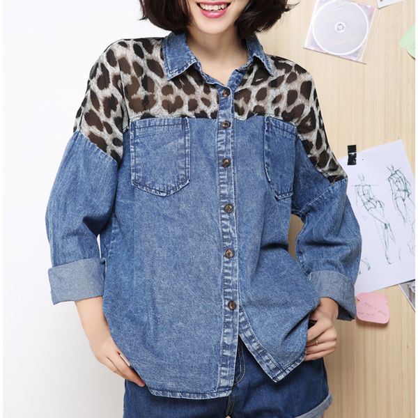 2021 new button up leopard chiffon spliced denim shirt women fashion streetwear plus size loose long sleeve ladies fall c359 kmem, White
2021 new button up leopard chiffon spliced denim shirt women fashion streetwear plus size loose long sleeve ladies fall c359 kmem, White