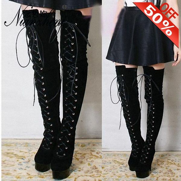 boots winter girl female work shoes flock lace up thick over the knee 6 inch high heel party 15cm long stage, Black
boots winter girl female work shoes flock lace up thick over the knee 6 inch high heel party 15cm long stage, Black