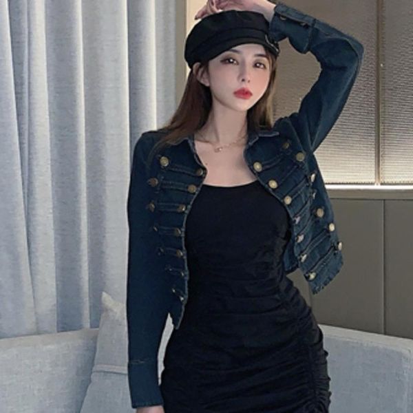 women's jackets streetwear vintage denim women solid autumn short korean casaco feminino 2021 button design casual chaquetas veste femm, Black;brown
women's jackets streetwear vintage denim women solid autumn short korean casaco feminino 2021 button design casual chaquetas veste femm, Black;brown