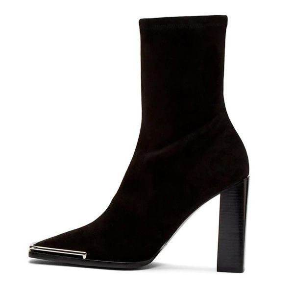 boots elastic stretch flock women's ankle sock metal square toe high heel shoes slip on feniminal quality short booties mujer, Black
boots elastic stretch flock women's ankle sock metal square toe high heel shoes slip on feniminal quality short booties mujer, Black