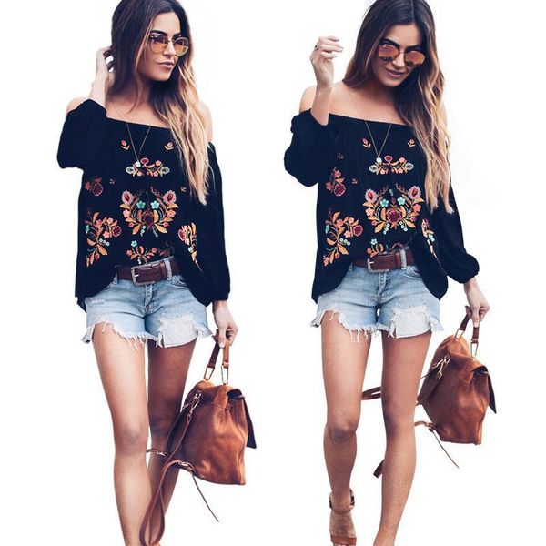 women's blouses & shirts special for european and american spring summer chiffon shirt, one line collar, embroidered pattern, nine, White
women's blouses & shirts special for european and american spring summer chiffon shirt, one line collar, embroidered pattern, nine, White