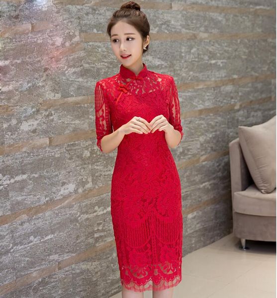 overseas chinese red lace cheongsam wedding dress women vestido oriental collars long traditional summer party dress
overseas chinese red lace cheongsam wedding dress women vestido oriental collars long traditional summer party dress