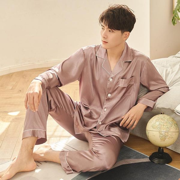 men's sleepwear full sleeve pant spring autumn loose 2pcs pajamas suit l-xxl faux silk home wear casual with pocket nightwear, Black;brown
men's sleepwear full sleeve pant spring autumn loose 2pcs pajamas suit l-xxl faux silk home wear casual with pocket nightwear, Black;brown