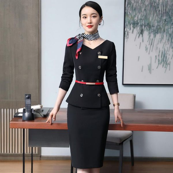 long-sleeved business wear women's suit skirt temperament o neck double breasted slimming jacket two piece office sets dress, White
long-sleeved business wear women's suit skirt temperament o neck double breasted slimming jacket two piece office sets dress, White