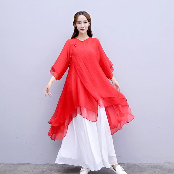 hanfu womens tang suit chinese blouse traditional chinese clothing kung fu outfit shirt tai chi uniform 10157, Red