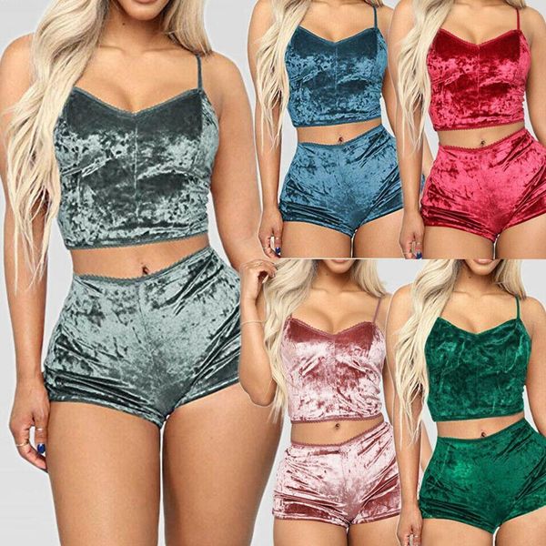 women 2pcs velvet pajamas set sleepwear spaghetti strap shorts summer ladies v neck solid nightwear pijama mujer, Black;red
women 2pcs velvet pajamas set sleepwear spaghetti strap shorts summer ladies v neck solid nightwear pijama mujer, Black;red