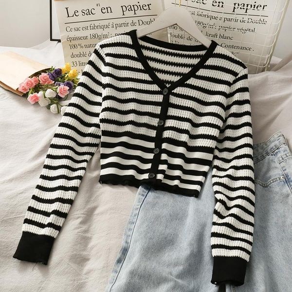 women's knits & tees 2021spring and autumn womenknitted jacket thin cropped cardigan full sleeve knitted blouse stri white black v neck
women's knits & tees 2021spring and autumn womenknitted jacket thin cropped cardigan full sleeve knitted blouse stri white black v neck