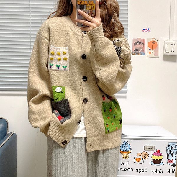 round neck gray printed knit coats korean style cardigan single-breasted sweater patchwork 2021 spring new gray clothing, Black;brown
round neck gray printed knit coats korean style cardigan single-breasted sweater patchwork 2021 spring new gray clothing, Black;brown